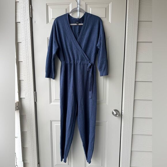 J.Crew Women’s Merino Wool V-Neck Sweater Jumpsuit Blue Sz Small Preppy Casual - Picture 6 of 11